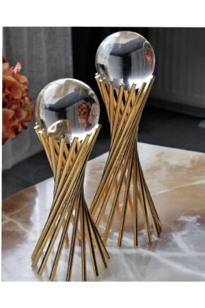 Dekorativer 2-teiliger goldener Globus mit gedrehtem Kreuzfuß / Heimbüro-Dekoration - Kirat Home Design