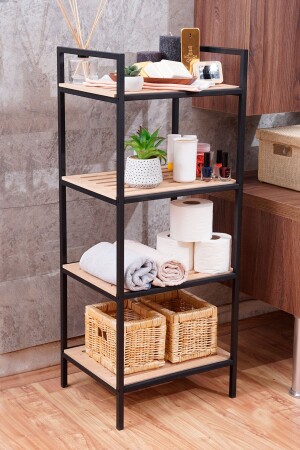 Dekorativer Badezimmer-Organizer aus Holz, Handtuchhalter, Seifenhalter, Mehrzweckregal MDSMRF008 - Mudesa