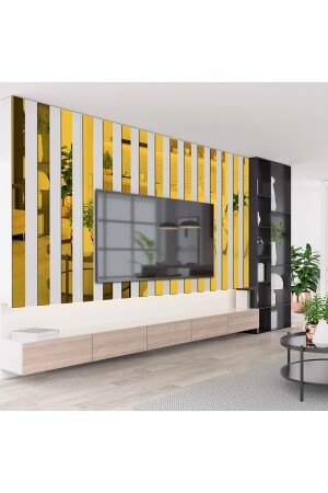 Dekorativer Streifen, goldener Spiegel, Plexiglas-Wanddekoration, 5er-Pack (2–5 x 100 cm) - Ata Pleksi