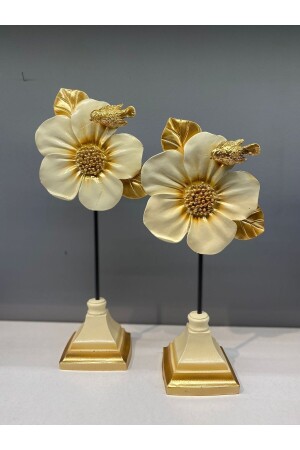Dekoratives Polyester-Doppelblumen-Accessoire in Creme-Gold - Peramari