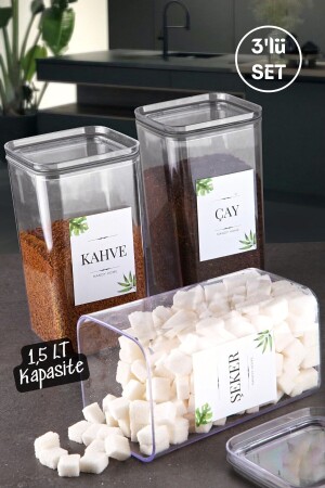 Dekoratives quadratisches 1,5-Liter-Set mit 3 Aufbewahrungsboxen für Tee, Zucker und Kaffee mit Vakuumdeckel TYC00396005155 - Nandy Home