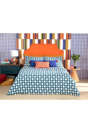Delilah Pamuklu Çift Kişilik Nevresım Setı 200x220 Cm Mavi - Yeşil TYC00569170915 - English Home