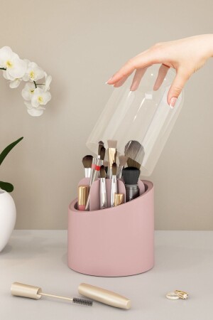 Deluxe Makyaj Fırçası Ve Kozmetik Düzenleyici Şeffaf Kapaklı Hijyenik Organizer Deluxe Rose Gold - Pufwin Home