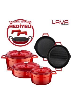 Demir Döküm 5 in One Set (WITH PAN AND SILICONE HANDLE GIFT) LV S 5BR 6Y 01 - Lava