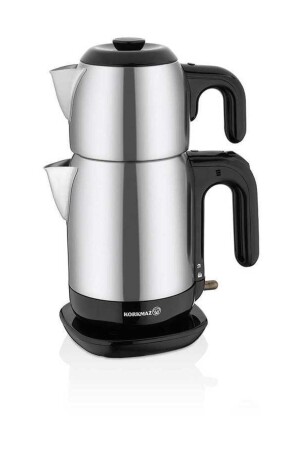 Demtez Satin/Schwarz elektrische Teekanne 1600 W 1A369-13 - Korkmaz