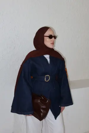 Denim Zweireihige Kimonojacke Dunkelblau - Nuuwears