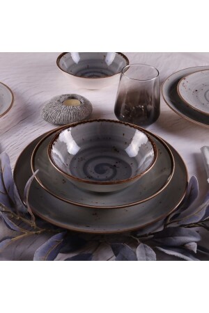 Deniz Reactive 67 Gray 24 Piece Dinner Set 420 - Tulü Porselen