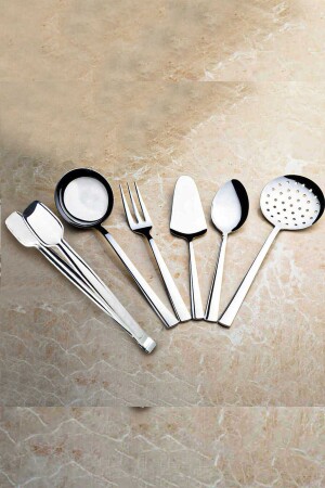 Deniz Sade 6 Piece Stainless Steel Tongs Serving Set - Nehir