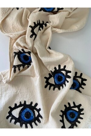Denizli Peshtemal, Blue Eye Hand Print Pattern, 100% Natural Cotton, Beach Towel, Bath Towel Mrmemo 0035 - Mrmemo