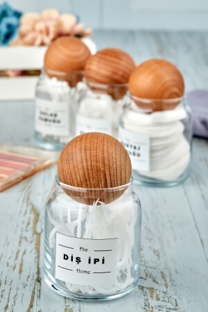 Dental Floss Organizer 300 ml Jar with Wooden Ball Lid - Fbzhome