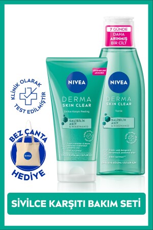 Derma Skin Clear Anti-Acne Facial Cleanser Peeling 150 ml, Tonic 200 ml, Cloth Bag Gift SET. NVE. 893 - NIVEA