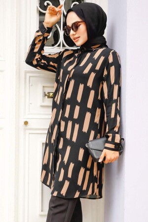 Desenli Kahverengi Tesettür Tunik 11683KH - Neva Style