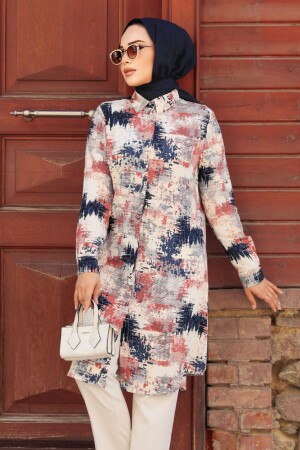 Desenli Lacivert Tesettür Tunik 11677L - Neva Style