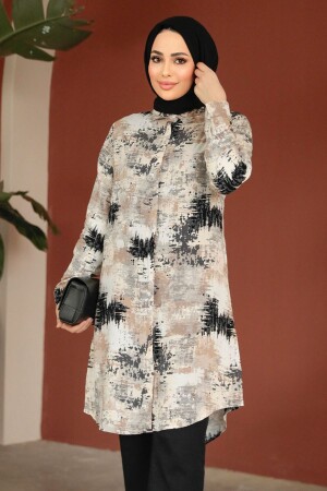 Desenli Siyah Tesettür Tunik 11677S - Neva Style