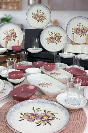 Desert Rose 50 Piece Breakfast Set for 12 People - Keramika