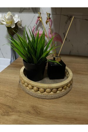 Design Badezimmer-Dekorationskorb aus Holz, Modell Durchmesser 20 cm, 897654 - Süs Dükkanı