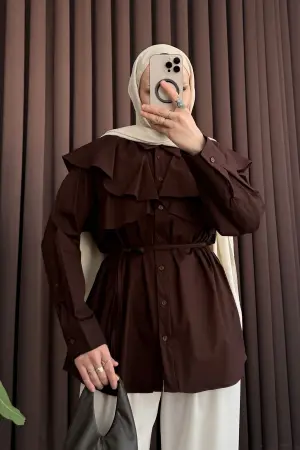 Designer Ruffled Shirt, Coffee - Nuuwears