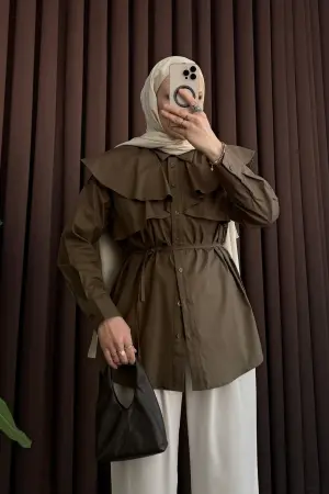 Designer Ruffled Shirt Khaki - Nuuwears