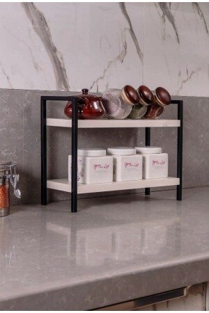 Desktop-Küche-Badezimmer-Regal, Arbeitsplatten-Organizer, Gewürzregal, Tisch-Servierregal aus Metall und Holz - Valör Tasarım