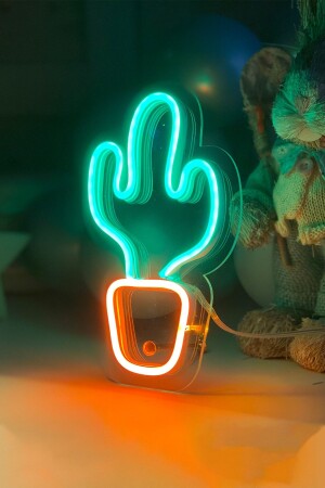 Desktop Small Cactus V2 Shaped Neon LED Light Table For Kids Room 11 X 20 Cm TBM-1302 - vinyuup