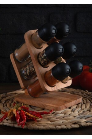 Desktop Spice Set Spice Rack Julia 6-Piece Spice Set Spice Rack with Wooden Stand UP00902S-2 - JOY KİTCHEN