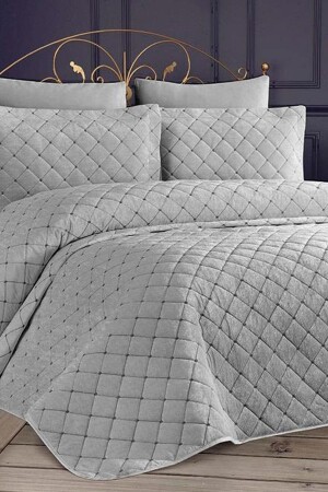 Dessert Velvet Double Bedspread Gray - Çeyiz Diyarı