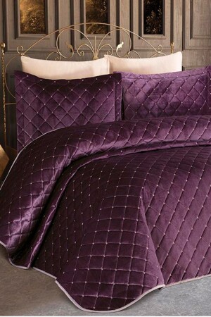 Dessert Velvet Double Bedspread Plum - Çeyiz Diyarı