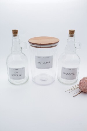 Detergent Jar with Wooden Lid 2300ml - Liquid Detergent and Softener 1000ml with Cork Lid zeze902200 - zezedesing