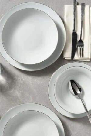 Diamond 24 Piece Dinner Set for 6 Persons Platinum Mesh 0ATN24Y1220 - Güral Porselen