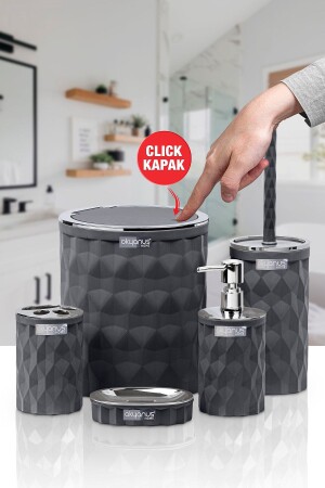 Diamond Anthrazit Chrom 5-teiliges Badezimmer-Set mit Klicktür - Okyanus Home