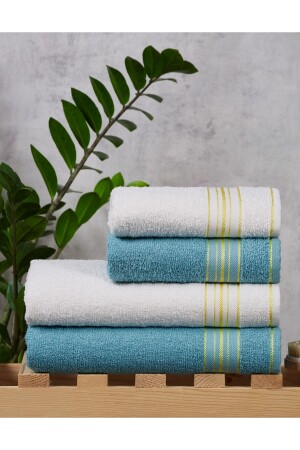 Diamond Bath Towel Dowry (2 Pieces Hand, Face - Head Towel - 2 Pieces Body - Bath Towel) cream-green 1001 - SARİNA renkli bir dünya