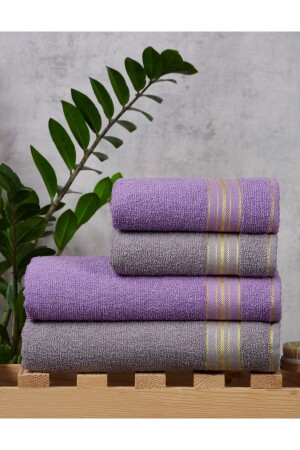 Diamond Bath Towel Dowry (2 Pieces of Hand, Face - Head Towels - 2 Pieces of Body - Bath Towels) Grey-lilac - Sarina Renkli Bir Dünya