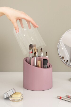 Diamond Makeup Brush and Cosmetic Organizer Hygienic Organizer Brush Holder with Transparent Cover DELUXE DRIED ROSE - DOVİ HOME