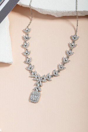 Diamond Model Baguette Stone Silver Necklace Fys5039 - Feays Silver