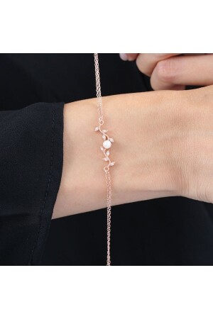 Diamond Mounted Pearl Spring Rose Color Flowers Silver Bracelet - Mia Vento