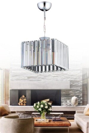 Diamond Single Square Stone Chandelier with Silver Case - İstanbul Avize