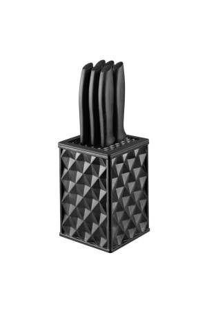 Diamond Wedge Knife Set and Set Black 6 Plus 1 Piece Luxury Knife Set with Black Stand - Rooc
