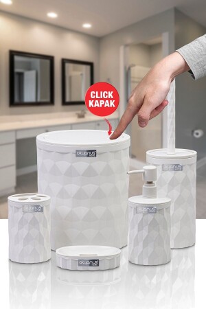 Diamond White Click Cover 5-Piece Bathroom Set OKY-467-B - Okyanus Home