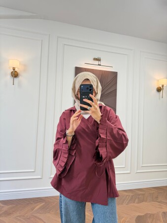 Dians Volan Detay Gömlek - Bordo - Nuuwears