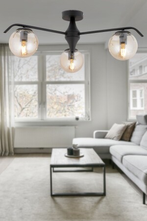 Diaspor 3-Piece Round Black Honey Glass Modern Plafonier Young Room Bedroom Retro Living Room Chandelier 3948-03P-BL-01 - Apliqa