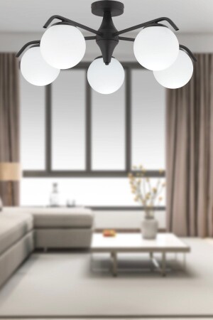 Diaspor 5-Piece Black Modern Pendant Lamp Young Room Bedroom Retro Living Room Chandelier 3948-05-BL - Apliqa