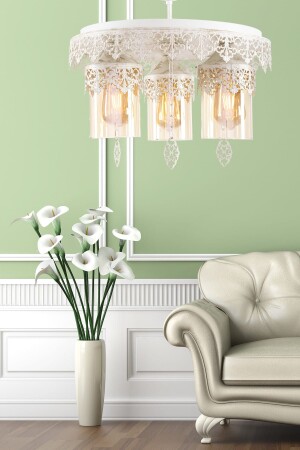 Dicle 3-Piece White Patinaed Glass Chandelier 8680763939988 - Begüsa
