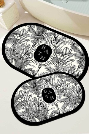 Digital Non-Slip Washable Bath Black White Botanical Double Bath Mat Bath Rug Bathroom Decor - Decomia Home