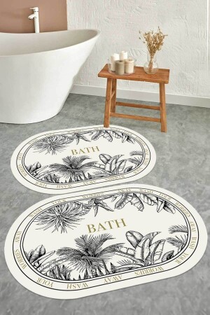 Digital Non-Slip Washable Black White Botanical Double Bath Mat Set Bath Rug Bathroom Decor - Decomia Home