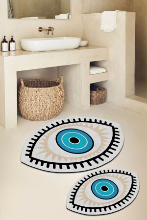 Digital Printed Anti-Slip Base Evil Eye Bath Mat Double Toilet Set (40x60) (60x100)-p22 Mat-22 - COZIE HOME