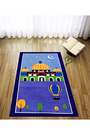 Digital Printed Mosque Motif Velvet Textured Washable Anti-Slip Base Children's Prayer Carpet Prayer Rug - On The Clouds