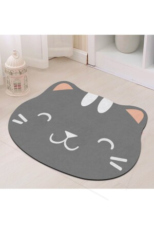 Digital Printing Anti-Slip Base Cute Cat Anthracite Bath Mat Double Toilet Set (40x60) (60x100)-15 Mat-Anthracite15-Grey16 - PINKIE HOME
