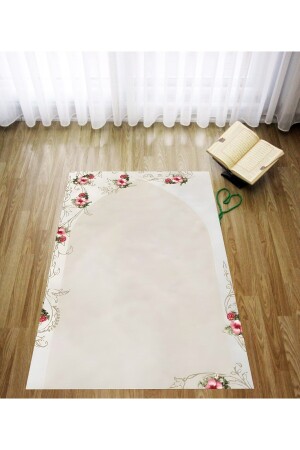 Digital Printing Beige Background Floral Modern Velvet Textured Washable Non-Slip Base Prayer Carpet Prayer Rug - Latibule