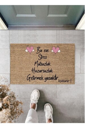 Digital Printing Modern Pink Heart Stress is Prohibited Themed Decorative Doormat TYC00703807309 - Pazarova