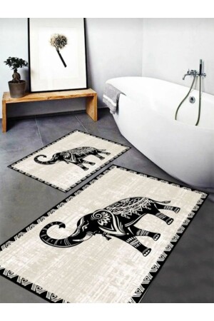 Dijital Baskı Kaymaz Taban Yıkanabilir 2'li Banyo Paspas Takımı 60x100 - 40x60 - Balliev